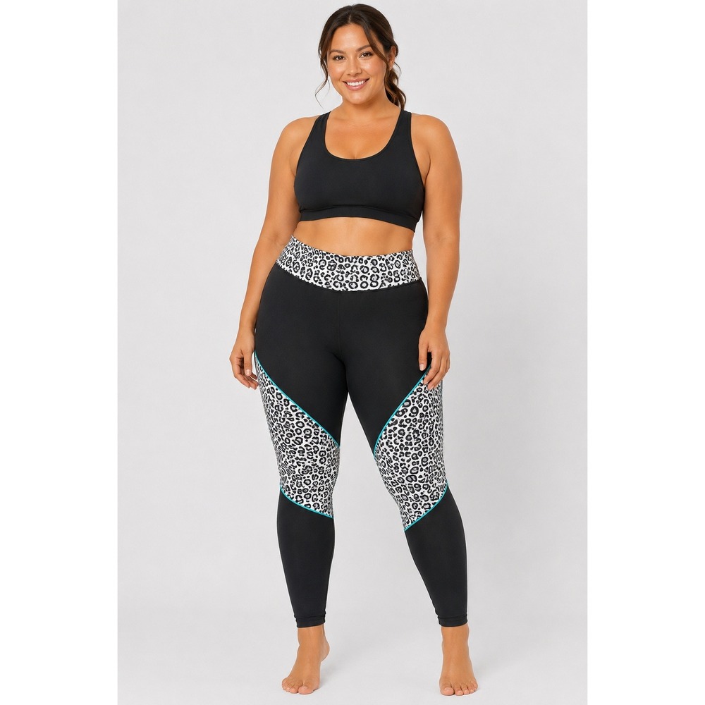 Love My Curves Black Leopard Print Swim Leggings Chlorine Resistant Size 16 NEW